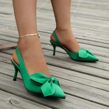 Xajzpa Sandals Summer Women Luxury Brand High Heels Sandalias Sexy Pointed Toe Slip on Bow Casual Shoes Office High Heels Women Sandals